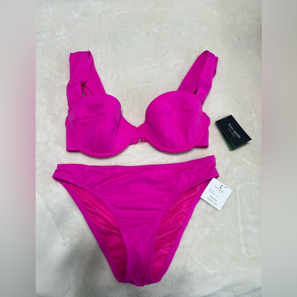 Kate Spade Bikini Set Size Small NWT Hot Pink Underwire Top 2 Piece Swimsuit